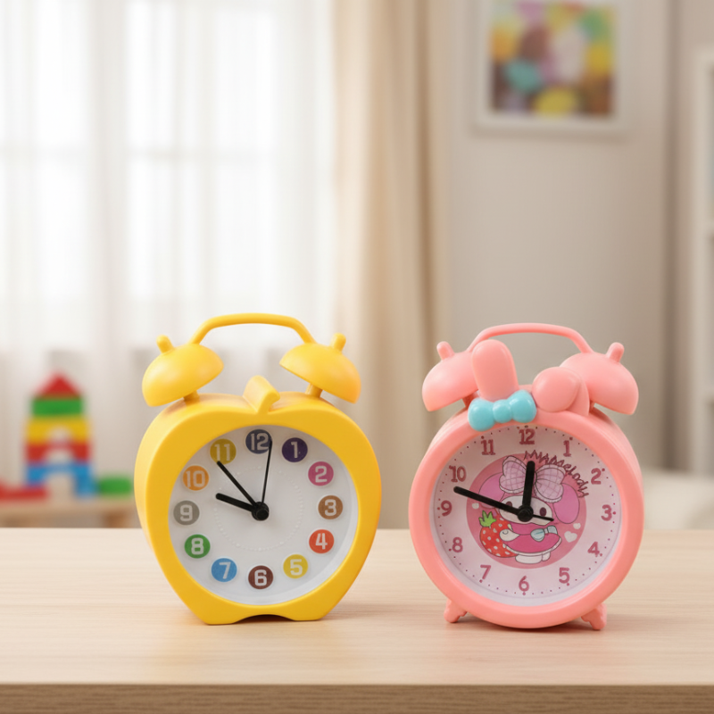 Alarm Clocks: Yellow Apple & Pink Character Design