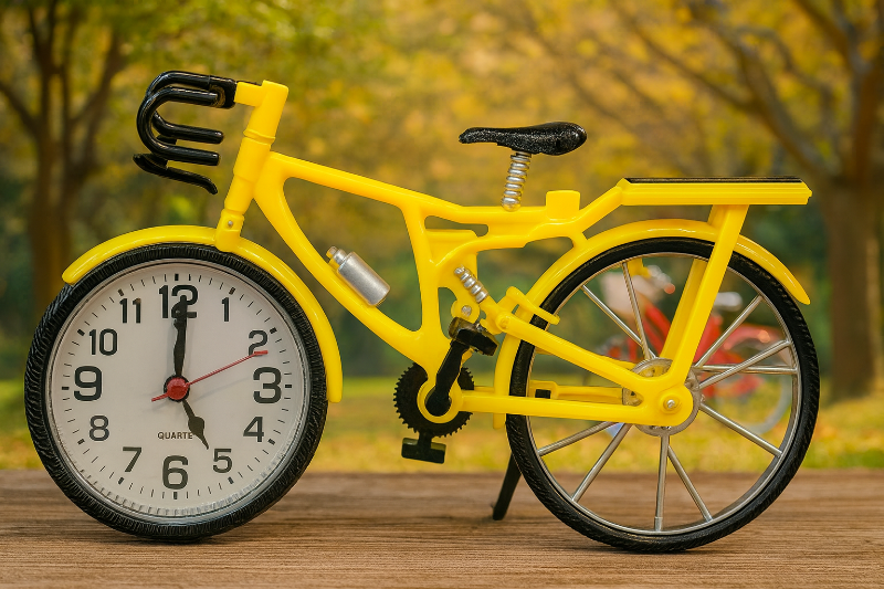 Yellow Bicycle-Shaped Table Clock