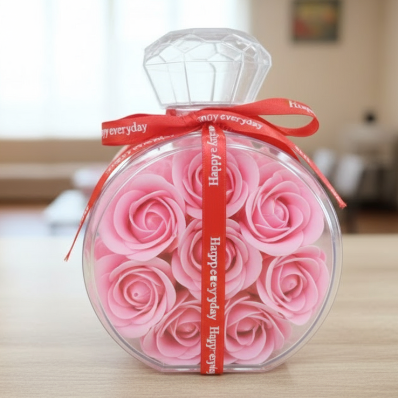 Elegant Pink Rose Soap Gift Bottle (Round)