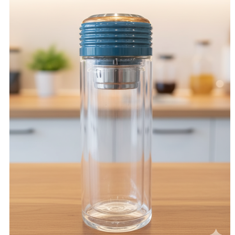 Double-Walled Glass Tea Infuser Bottle with Leak-Proof Lid