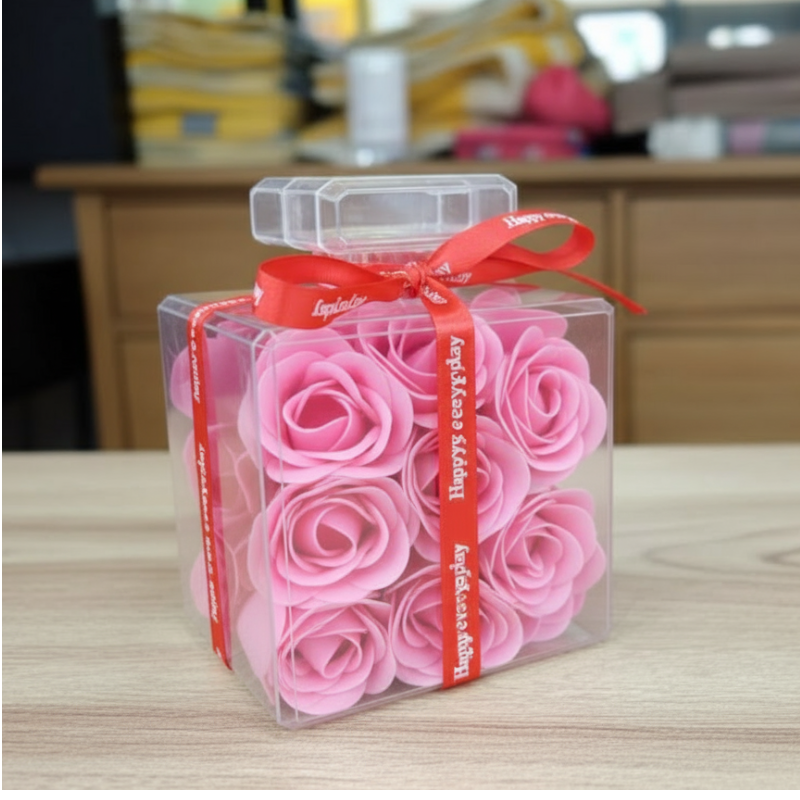 Elegant Pink Rose Soap Gift Bottle (Square)