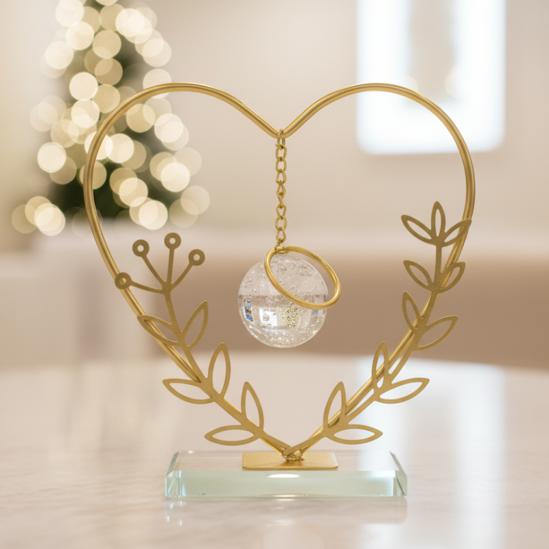 Gold Heart Ornament with Clear Glass Bauble