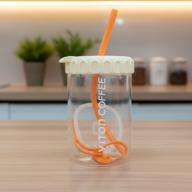 "YITON COFFEE" Clear Tumbler with Reusable Straw and Stirrer