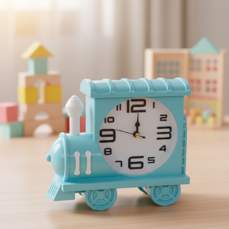 Cute Blue Train Alarm Clock for Kids Room Decor