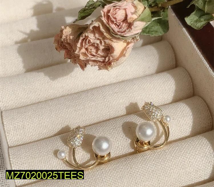 Flower Design Gold Plated Pearl Studs