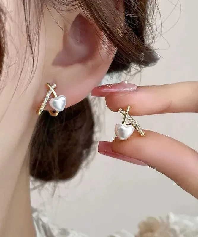 Heart Shape Pearl Korean Earrings (PJT-993)