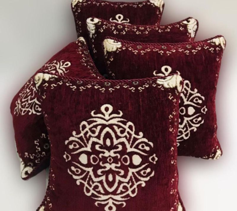 5 Pcs Velvet Floral Printed Cushion Without Filling (Maroon)