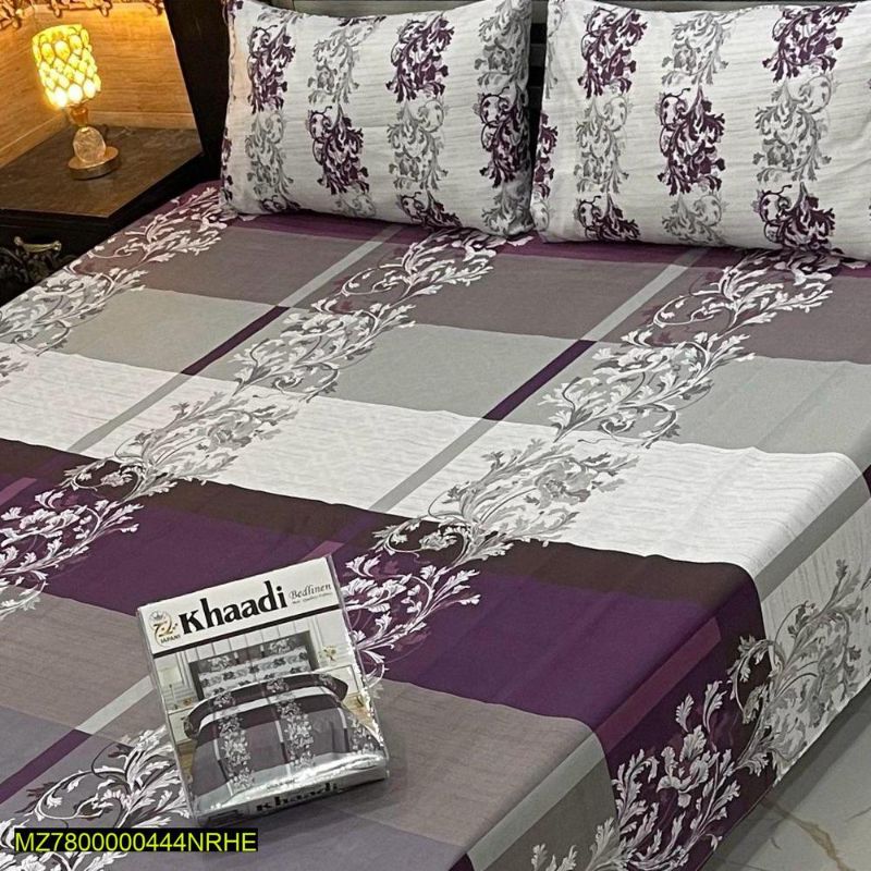 3 Pcs Cotton Printed Double Bedsheet
