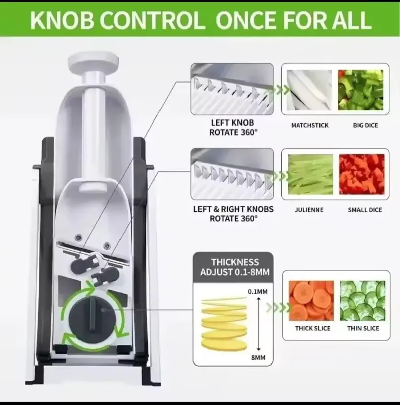 High Quality Spring Slicer Vegetable and Fruits Cutter Meal Prep & More then 40 Thickness Adjuster 5 in 1 - Pump Slicer and Dicer - Multi functional ABS Vegetable & Fruit Slicer - Precision Slicing Made Effortless