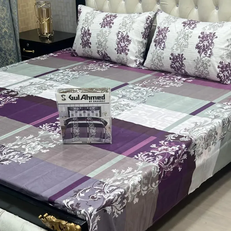 3 Pcs Cotton Sotton Printed Double Bed Bedsheet