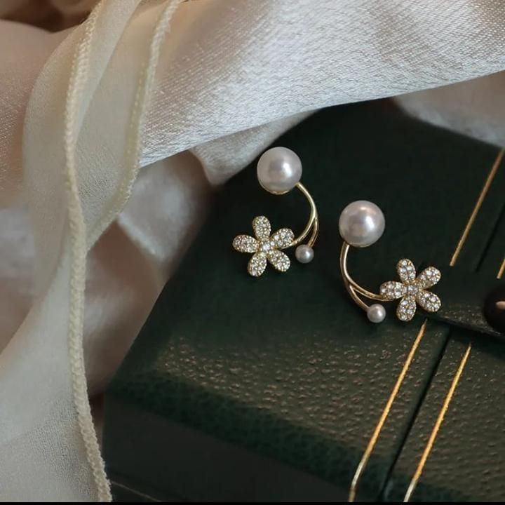 Flower Design Gold Plated Zircon Earrings