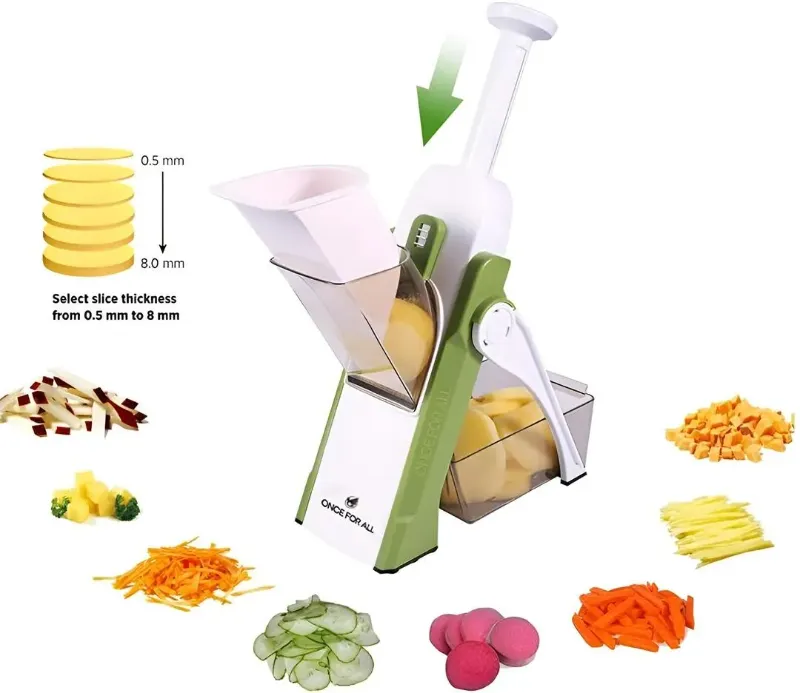 High Quality Spring Slicer Vegetable and Fruits Cutter Meal Prep & More then 40 Thickness Adjuster 5 in 1 - Pump Slicer and Dicer - Multi functional ABS Vegetable & Fruit Slicer - Precision Slicing Made Effortless