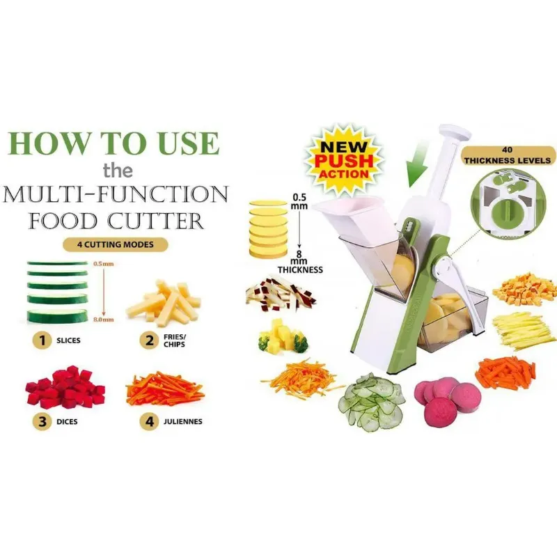 High Quality Spring Slicer Vegetable and Fruits Cutter Meal Prep & More then 40 Thickness Adjuster 5 in 1 - Pump Slicer and Dicer - Multi functional ABS Vegetable & Fruit Slicer - Precision Slicing Made Effortless