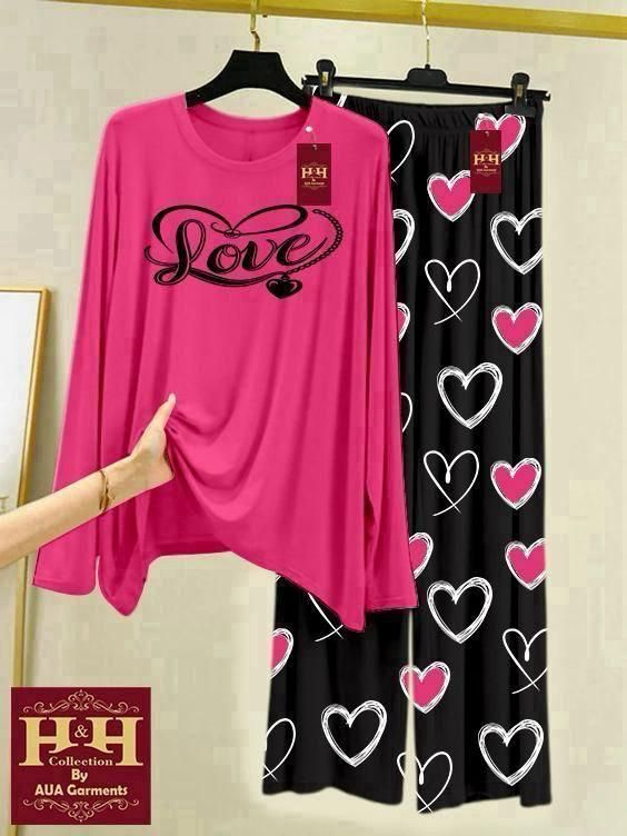 2 Pcs Women's Stitched Printed Night Suit