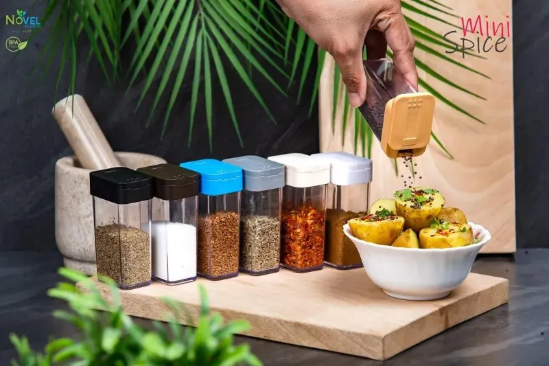 4 Pcs Crystal Namak Dani Storage box - Multipurpose Box Masala Boxes For Kitchen - Masala Box For Kitchen - Spice Racks - Spice Kit