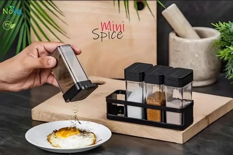 4 Pcs Crystal Namak Dani Storage box - Multipurpose Box Masala Boxes For Kitchen - Masala Box For Kitchen - Spice Racks - Spice Kit
