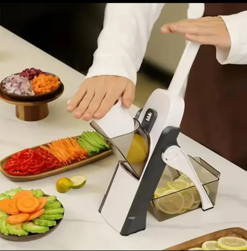 High Quality Spring Slicer Vegetable and Fruits Cutter Meal Prep & More then 40 Thickness Adjuster 5 in 1 - Pump Slicer and Dicer - Multi functional ABS Vegetable & Fruit Slicer - Precision Slicing Made Effortless