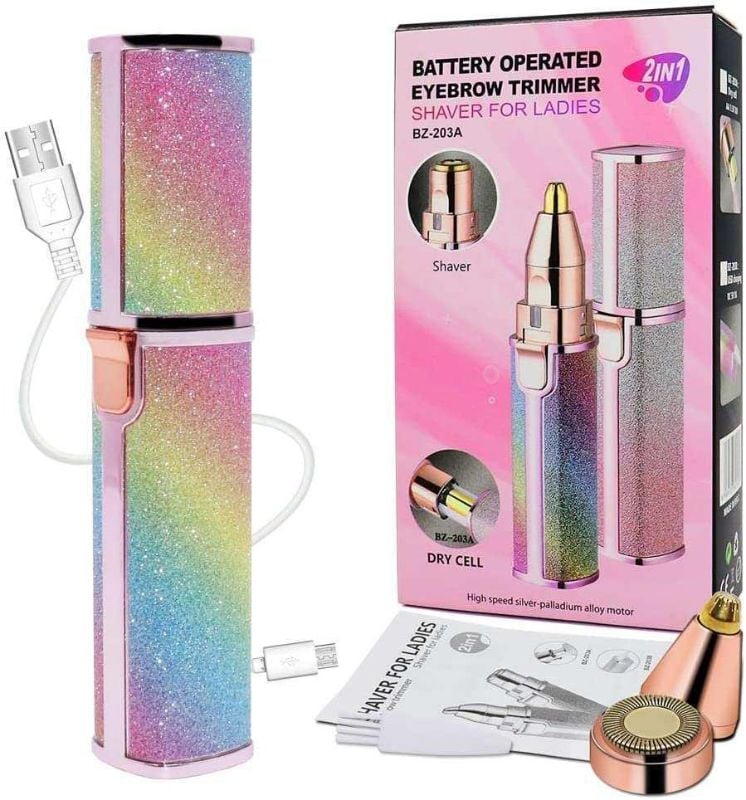 Rechargeable Women's Eyebrows Hair Trimmer with Detachable Head and Rotary Blade