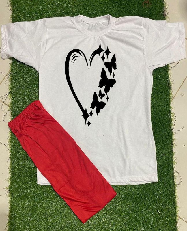2 Pcs Women's Stitched Cotton Jersey Printed Night Suit Red