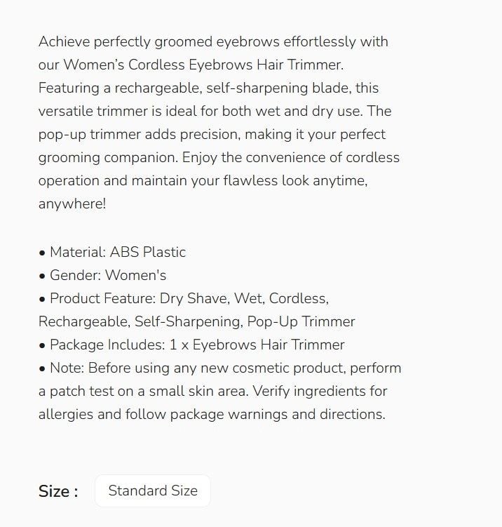 Women's Cordless Eyebrows Hair Trimmer