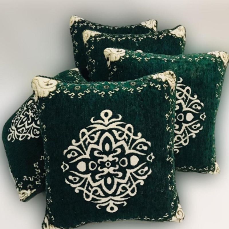5 Pcs Velvet Floral Printed Cushion Without Filling (Green)