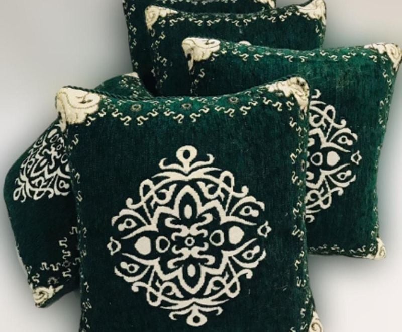 5 Pcs Velvet Floral Printed Cushion Without Filling (Green)
