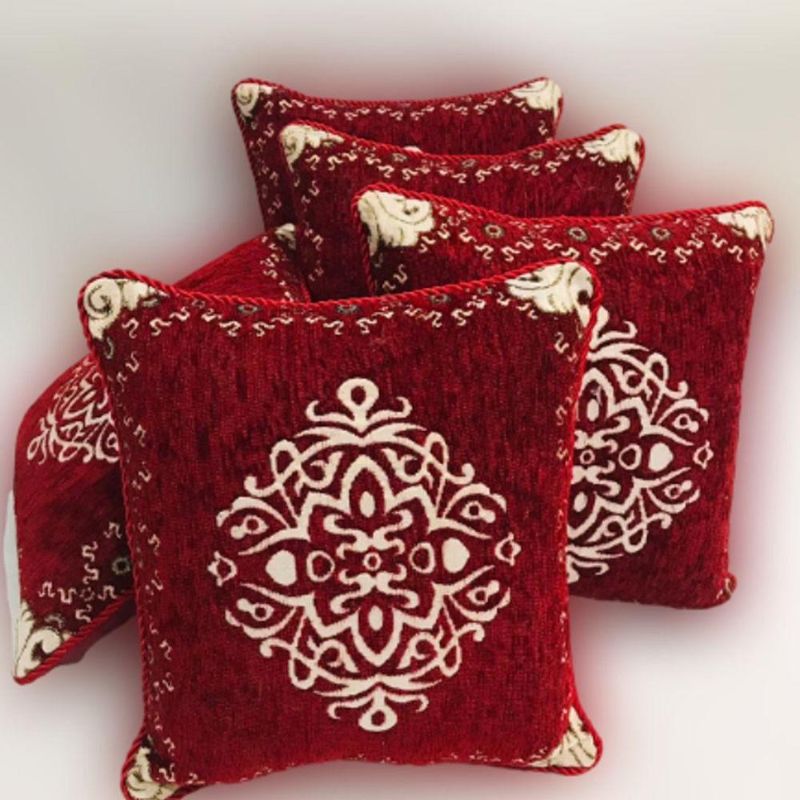 5 Pcs Velvet Floral Printed Cushion Without Filling (Red)