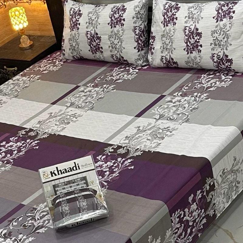 3 Pcs Cotton Printed Double Bedsheet