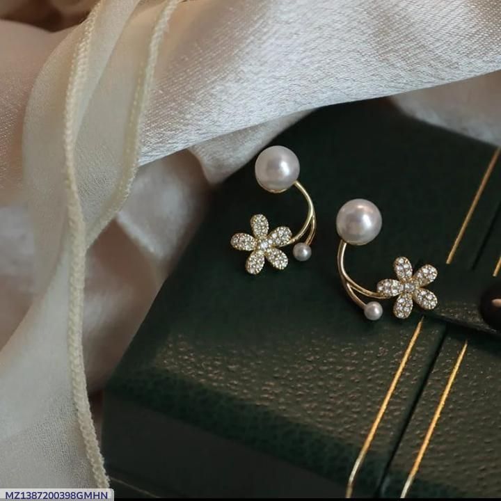 Flower Design Gold Plated Zircon Earrings