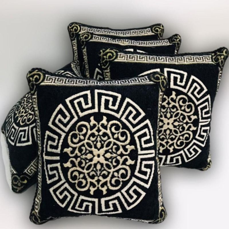 5 Pcs Velvet Floral Printed Cushion Without Filling (Black)