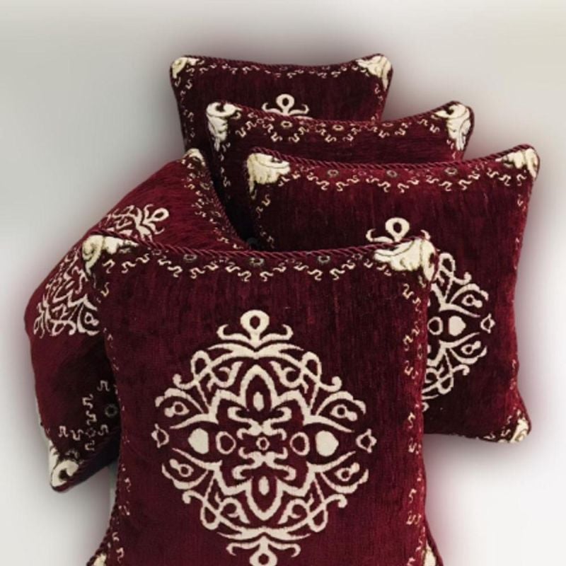 5 Pcs Velvet Floral Printed Cushion Without Filling (Maroon)