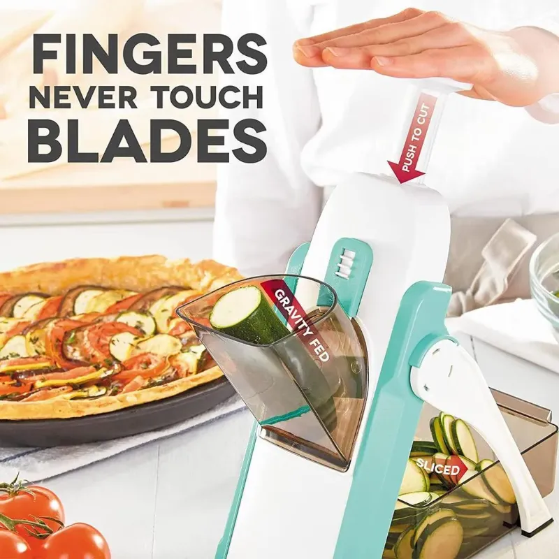 High Quality Spring Slicer Vegetable and Fruits Cutter Meal Prep & More then 40 Thickness Adjuster 5 in 1 - Pump Slicer and Dicer - Multi functional ABS Vegetable & Fruit Slicer - Precision Slicing Made Effortless