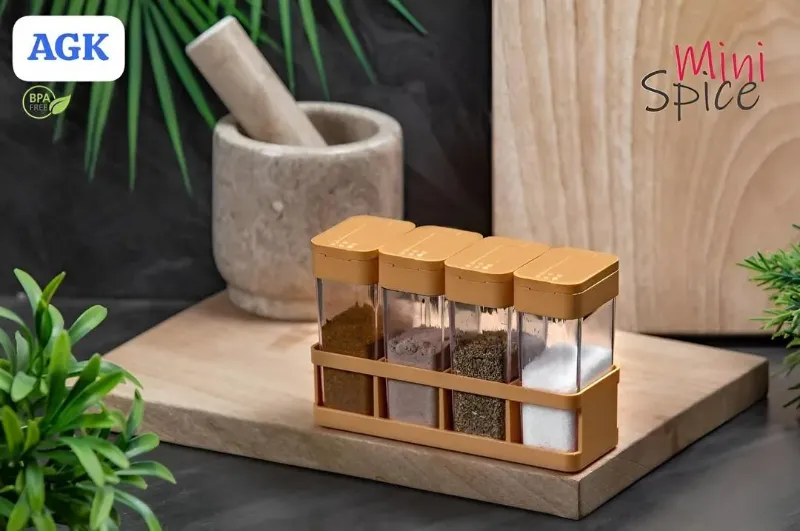 4 Pcs Crystal Namak Dani Storage box - Multipurpose Box Masala Boxes For Kitchen - Masala Box For Kitchen - Spice Racks - Spice Kit