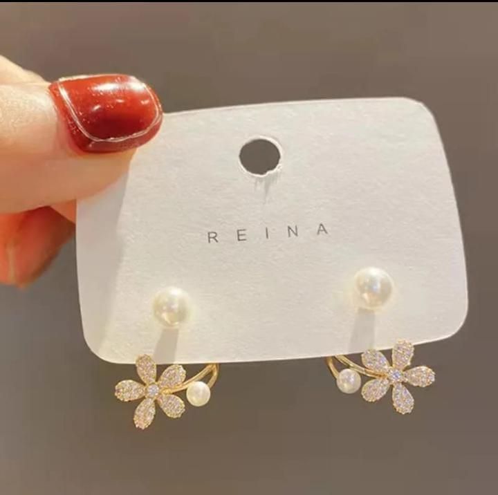 Flower Design Gold Plated Zircon Earrings