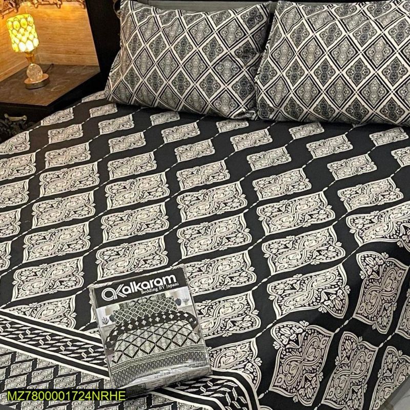 3 Pcs Mix Cotton Printed Double Bedsheet