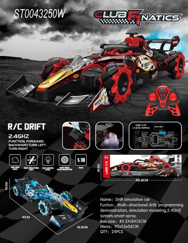 (112417rc) 1:10 R/C F1 Stunt Spray Car, W/3.7V 120