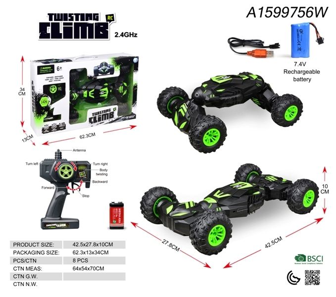 (YDF9006R) 1:10 R/C Twister Car.2.4Gw/Battery &Usb.
