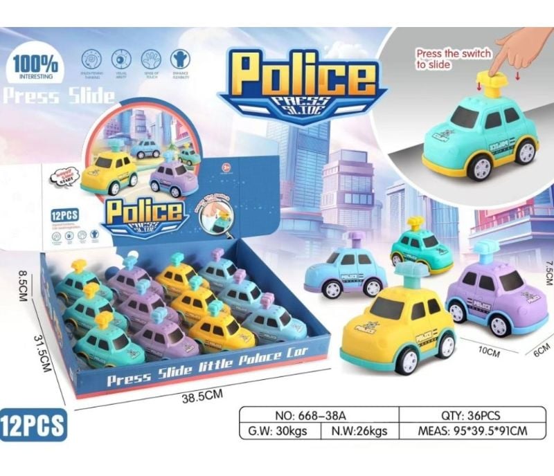 (668-38A) Press Slide Little Police Car 12Pcs/Db