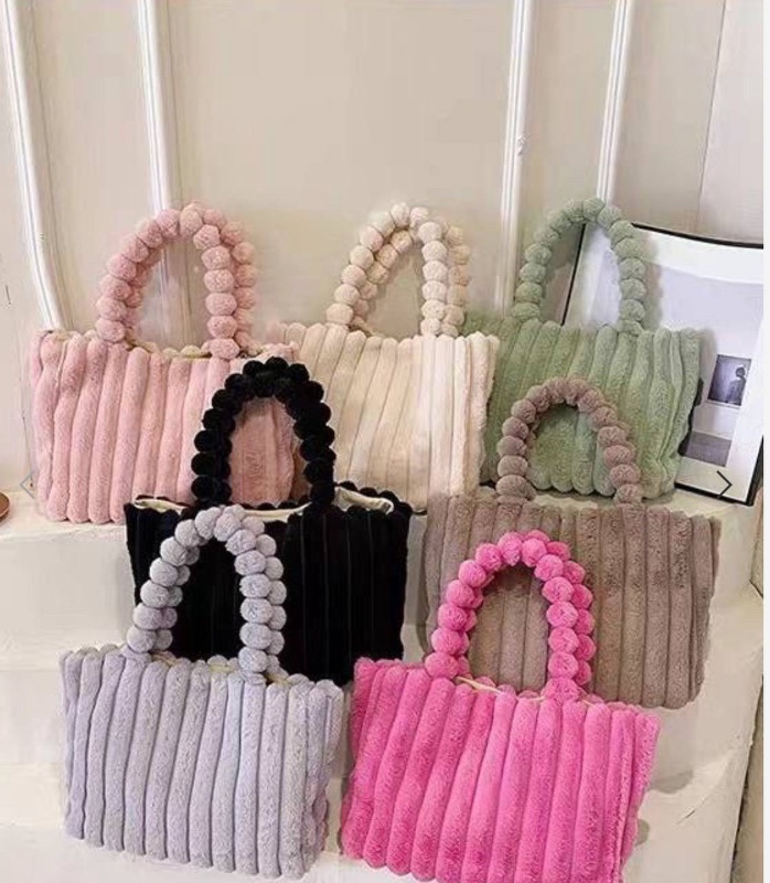 Plush Bubble Handle Tote Bag