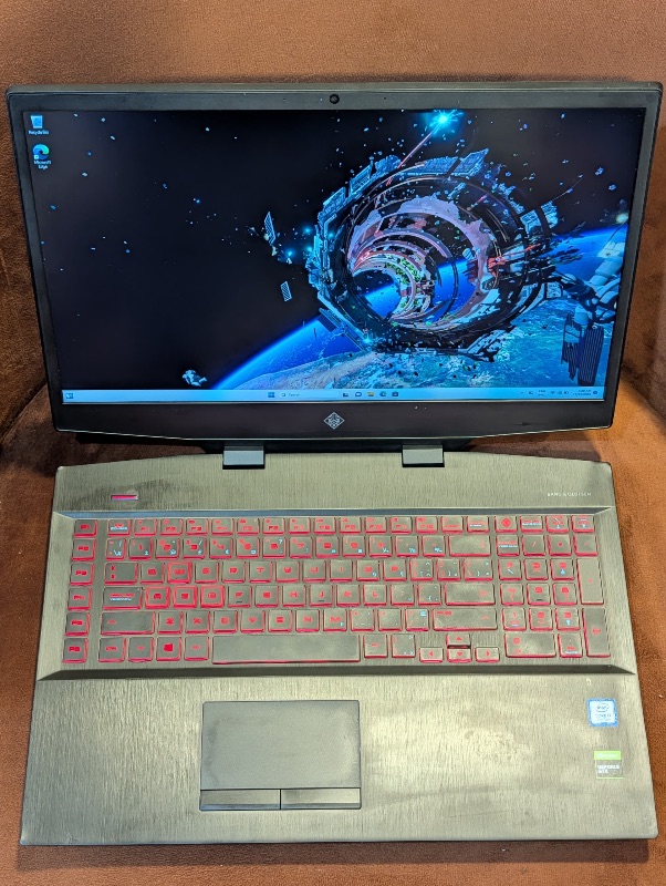 HP OMEN 17
17.3" FHD Display
Intel i7-9750H{9th Gen}
16GB RAM / 512GB SSD + 1TB HDD
Nvidia GTX 1660Ti
6GB Dedicated Graphics 
Backlit Keyboard 
_2-Pocket Adhesive Pouch included_
Laptop and Charger