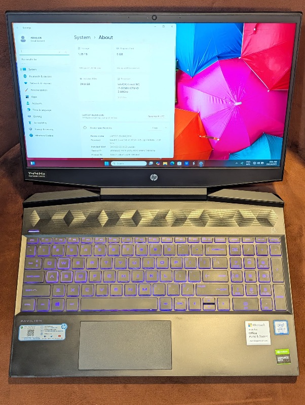 HP Pavilion 15-DK0052TX
15.6" 144Hz FHD Display 
Intel i7-9750H{9th Gen}
24GB RAM / 512 SSD+1TB HDD
NVIDIA GTX 1660Ti
6GB Dedicated Graphics 
Backlit Keyboard 
Laptop and Charger