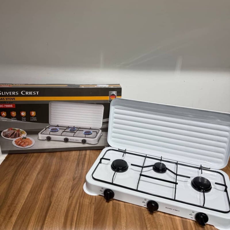 3 FACE QUALITY THICK BODY SLIVER CRIEST GAS COOKER WITH COVER