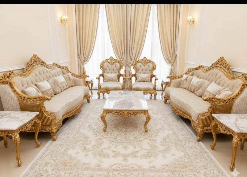 "Set of 8 Seater Royal Sofa

Comes with
A Center Table
2 Side Stools