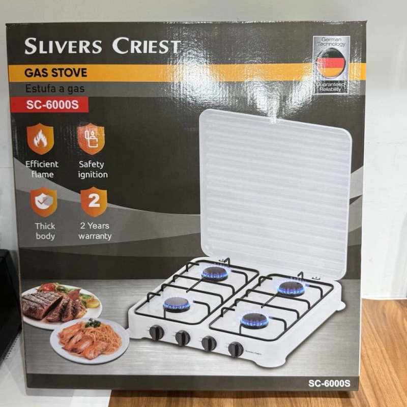 4 FACE SLIVER CRIEST QUALITY THICK BODY GAS COOKER WITH COVER