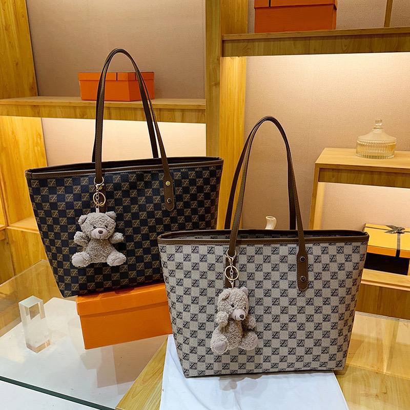 Teddy Charm Check Tote