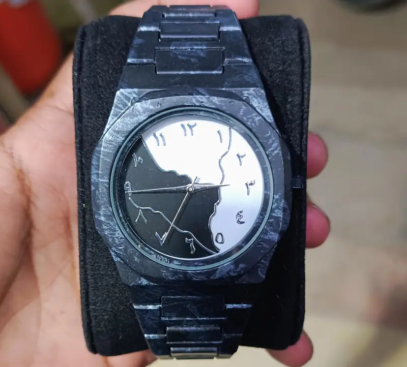 Arabic Numerals Men’s Black Aura Polycarbonate Marble Arabic Double Dial Watch