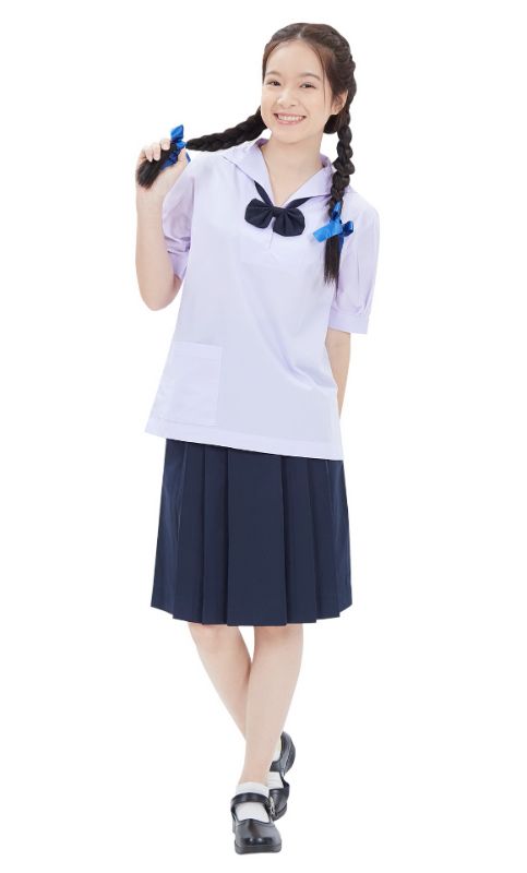 กระโปรงตรามะนาว สีกรมอ่อน ผ้าโทเร ทรงธรรมดา(กำลังติดต่อสินค้า)