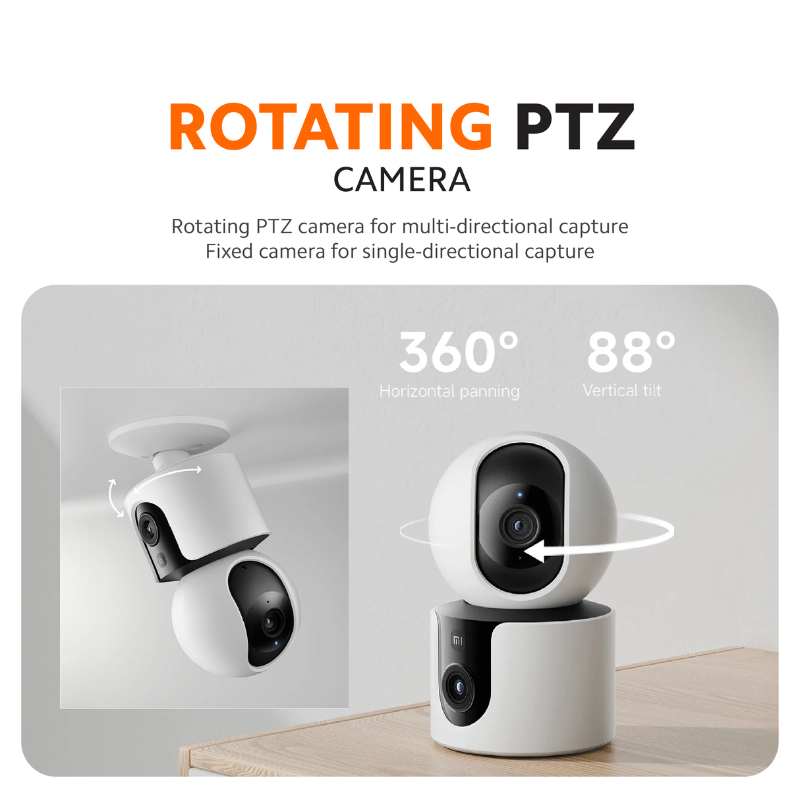 Xiaomi Smart Camera C300 Dual, une caméra de surveillance intérieure intelligente équipée d'un double objectif pour une couverture complète de la pièce.