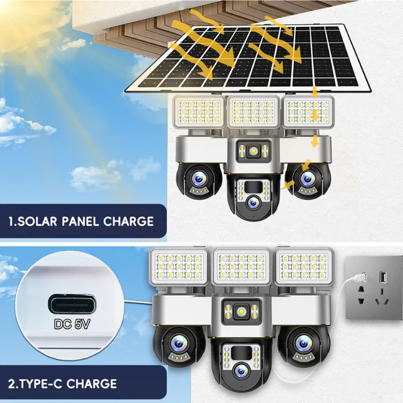 Caméra de surveillance solaire 12MP 3PTZ 3 objectifs 3 écrans wifi 4G