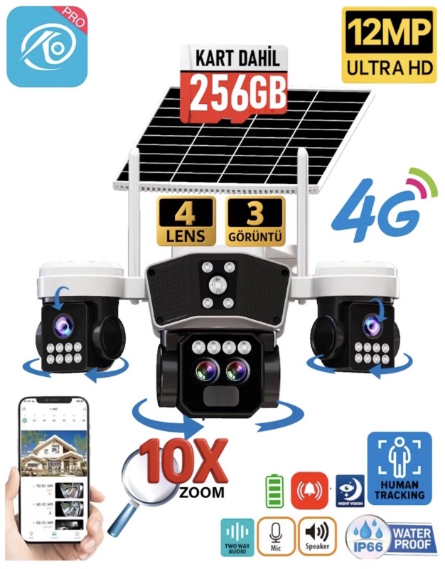 📷 Caméra de Surveillance Solaire Multi-Objectifs – Sécurité Intelligente 24h/24 -